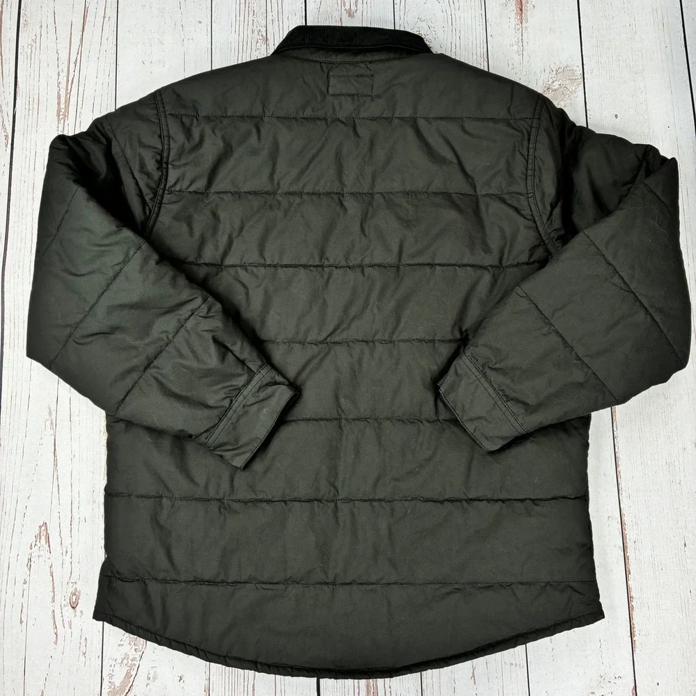 Brixton Mens Quilted Shirt Jacket Corduroy Collar Snap Front Black Large